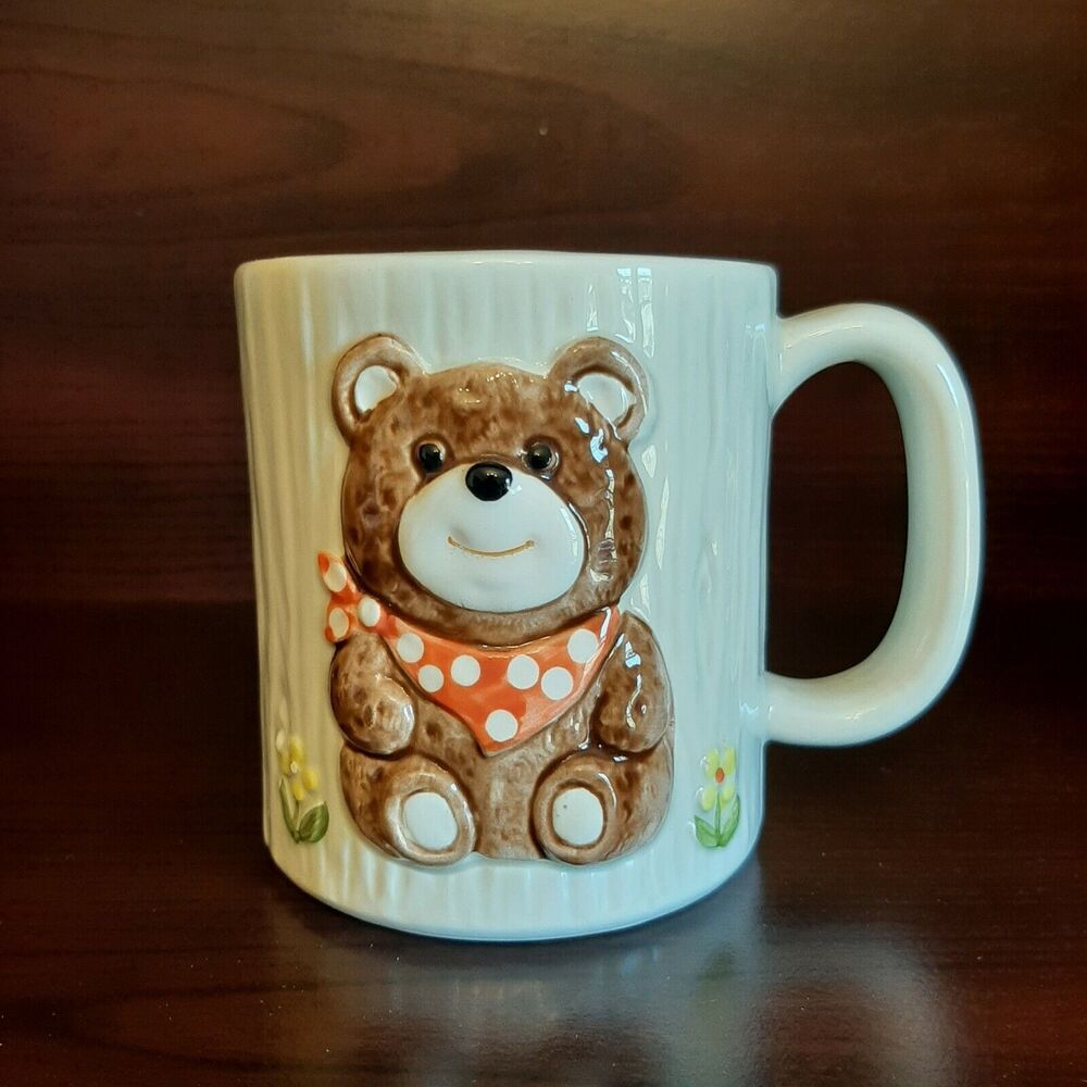 Vintage Otagiri 1983 Teddy Bear Coffee Mug cup Made in Japan Sticker Handpainted